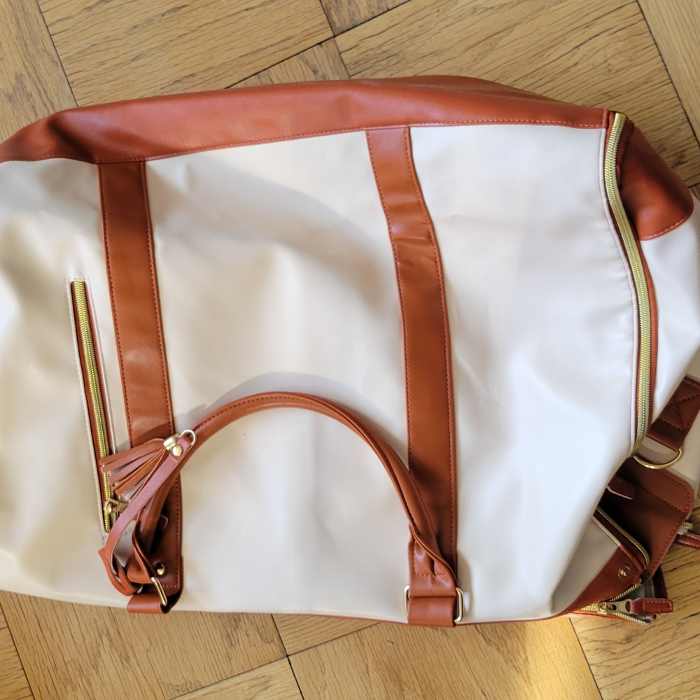 Stylish White and Brown Tote Bag